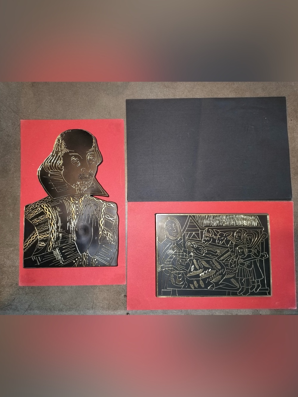 Vintage Shakespeare Brass Rubbing Kit Plates & Paper